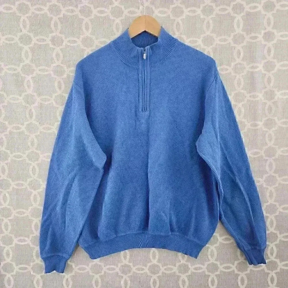 Vintage St. Croix Mock neck Blue Textured Pullover Men's Sweatshirt XL - Picture 1 of 9